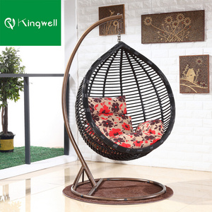 Kingwell hot sale patio outdoor metal furniture garden hanging indoor patio chair swing PE rattan egg chair with stand