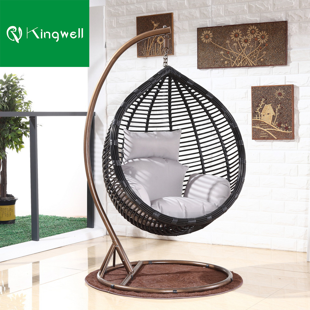 Indoor living room PE rattan hanging chair outdoor patio furniture swings garden balcony stand frame metal swing egg chair