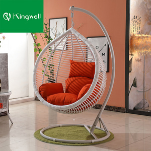 Indoor living room PE rattan hanging chair outdoor patio furniture swings garden balcony stand frame metal swing egg chair