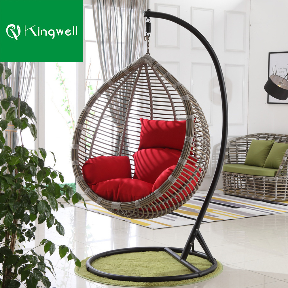 Indoor living room PE rattan hanging chair outdoor patio furniture swings garden balcony stand frame metal swing egg chair