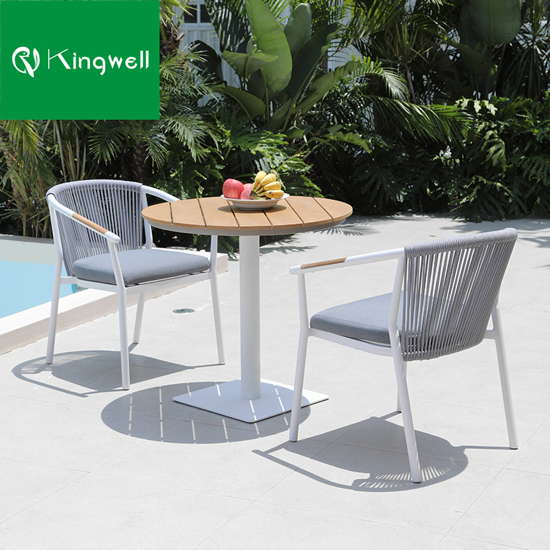 Modern patio furniture teak wood dinning set outdoor garden furniture dining aluminum rope chair and table for restaurant