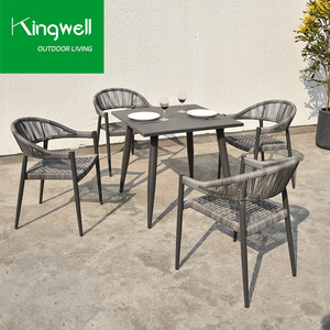 Aluminum Furniture For Garden Outdoor Dinning Set Rope Woven Chair Dining Table Sets Metal Table And 4 Seats Chairs