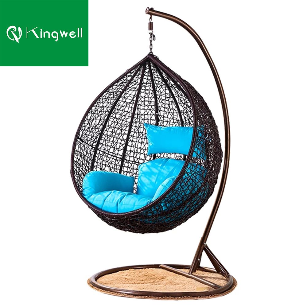 Modern outdoor garden furniture set metal frame PE rattan swinging chairs balcony bubble swing hanging chair with stand