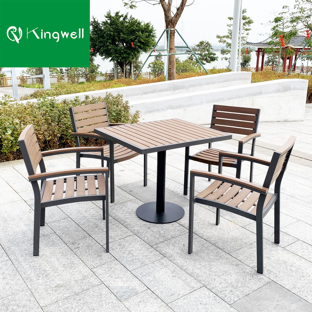 Hot sale high quality outdoor patio furniture for restaurant aluminum garden set with 4 chairs and 1 table teak