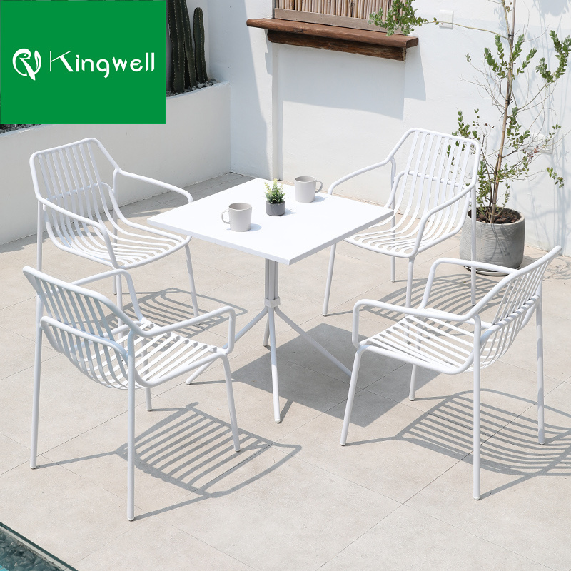 Outdoor Modern Restaurant Chairs Aluminum Rectangular Dining Table Set Metal Outdoor Furniture Garden Set 5 Years Modern Stylish