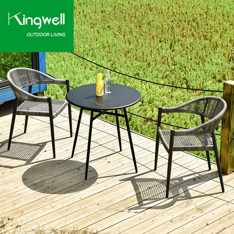 Aluminum Furniture For Garden Outdoor Dinning Set Rope Woven Chair Dining Table Sets Metal Table And 4 Seats Chairs