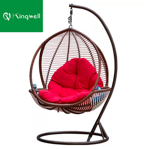 Modern style outdoor compact metal PE rattan hanging bubble swings sofa chair patio balcony ball egg swing chair with cushion