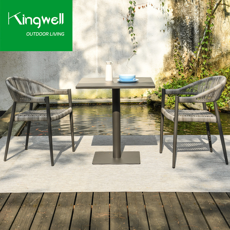 Aluminum Furniture For Garden Outdoor Dinning Set Rope Woven Chair Dining Table Sets Metal Table And 4 Seats Chairs