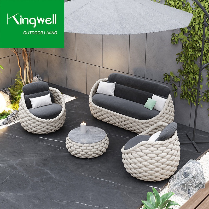 High quality outdoor garden patio furniture rope weaving sofa set metal aluminum lounge with cheap price