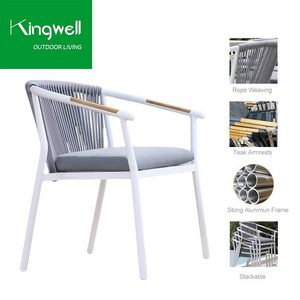 Waterproof Modern Garden Patio Furniture Dining Chairs Bistro Cafe Rope Woven Aluminum Woven Balcony Chair For Restaurant