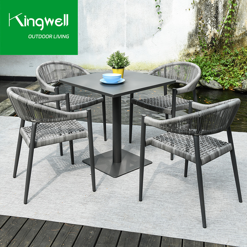 Outdoor aluminum patio furniture garden lounge dining chair set garden rattan wicker metal dining table and 4 chairs set