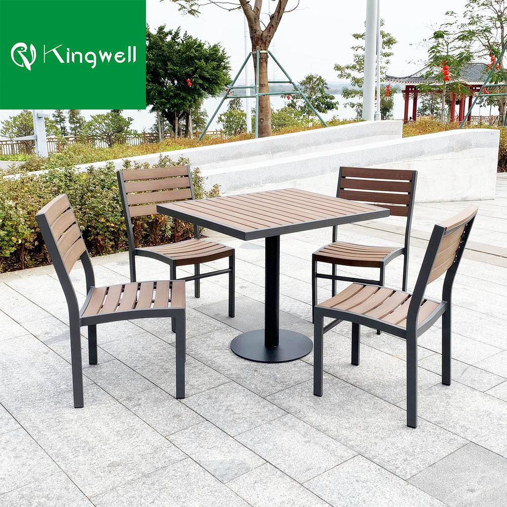 Hot sale high quality outdoor patio furniture for restaurant aluminum garden set with 4 chairs and 1 table teak