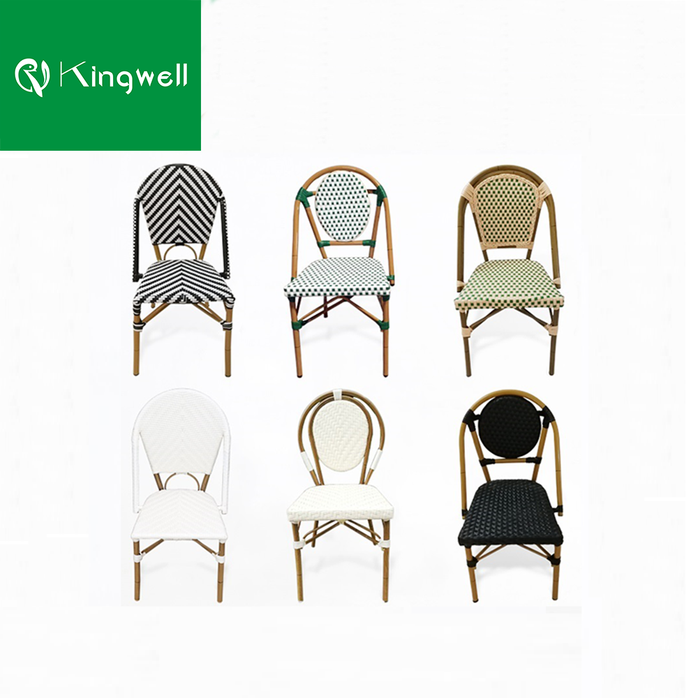 French style patio outdoor furniture rattan wicker dining chair set balcony aluminum rattan chaise lounge garden chairs for cafe