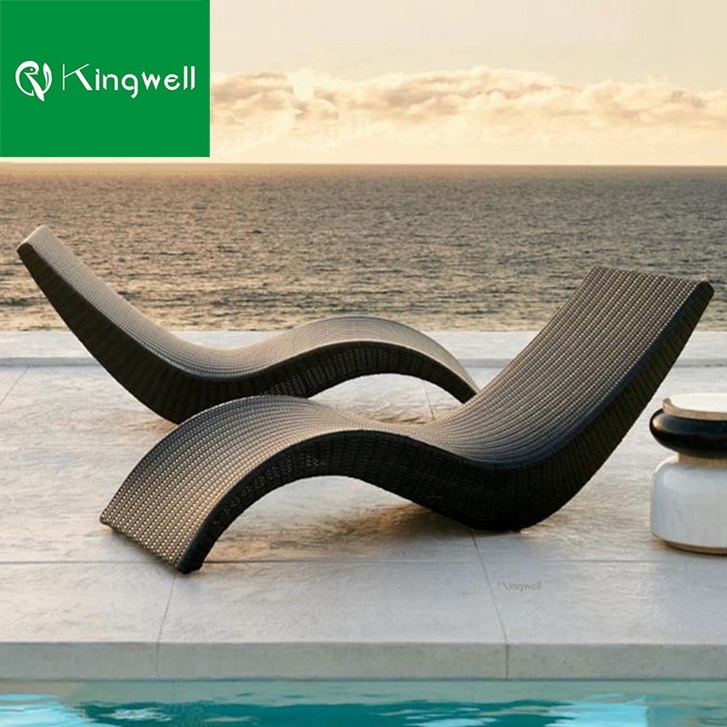 S shaped rattan lounge furniture outdoor aluminum wicker sun loungers beach pool chaise lounge chair rattan sun lounger