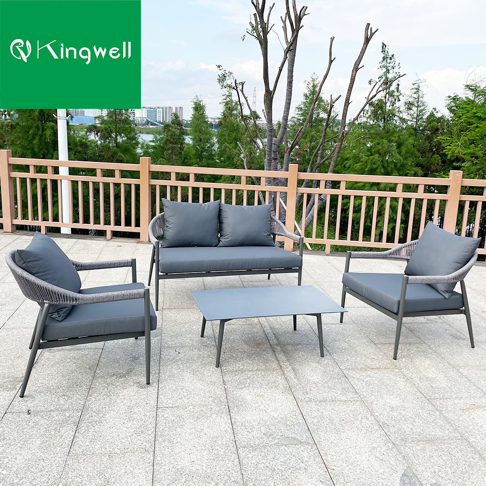 Best quality with best price outdoor patio furniture woven rope modern garden aluminum sofa set 5 seat