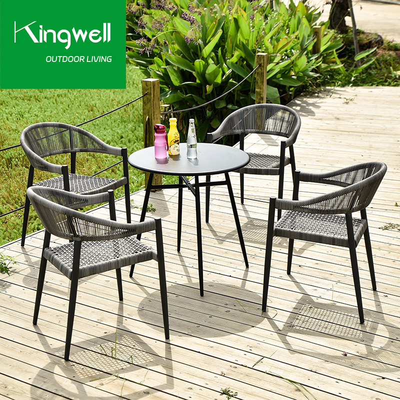 Outdoor aluminum patio furniture garden lounge dining chair set garden rattan wicker metal dining table and 4 chairs set