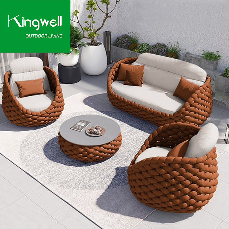 High quality outdoor garden patio furniture rope weaving sofa set metal aluminum lounge with cheap price