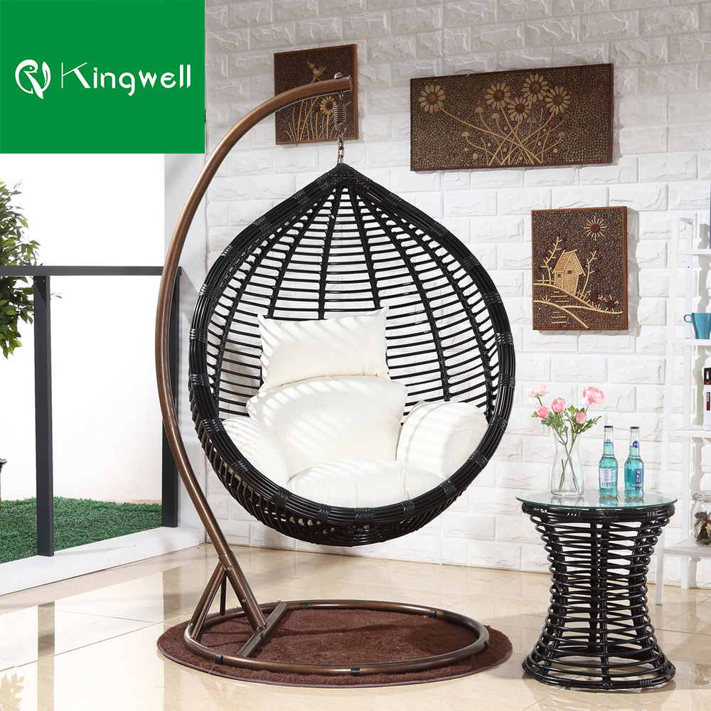 Kingwell hot sale patio outdoor metal furniture garden hanging indoor patio chair swing PE rattan egg chair with stand