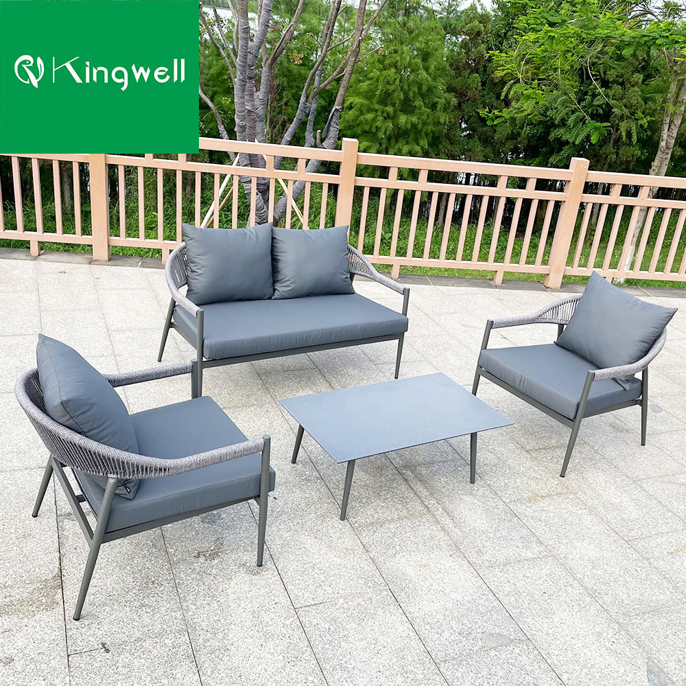 Best quality with best price outdoor patio furniture woven rope modern garden aluminum sofa set 5 seat