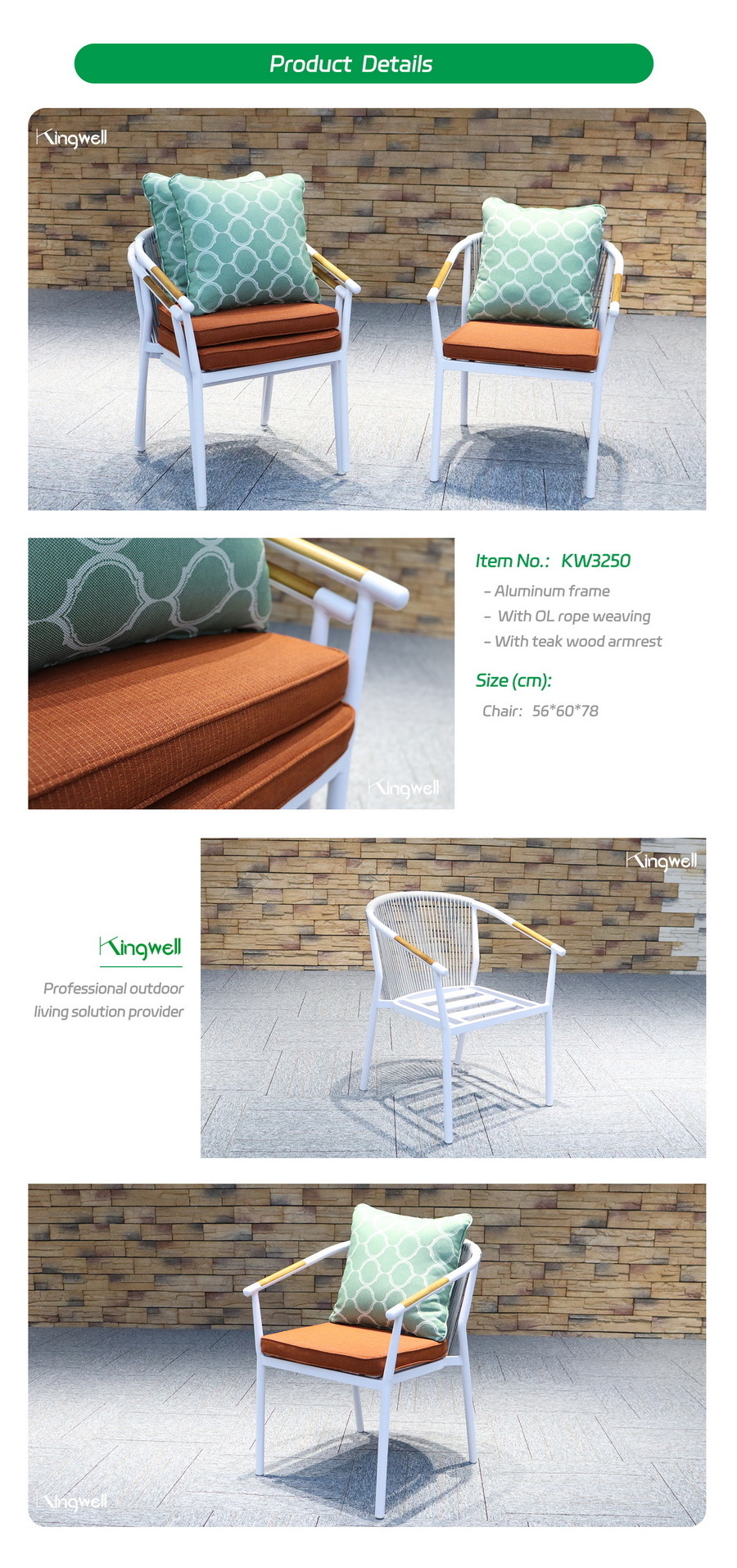 Waterproof Modern Garden Patio Furniture Dining Chairs Bistro Cafe Rope Woven Aluminum Woven Balcony Chair For Restaurant