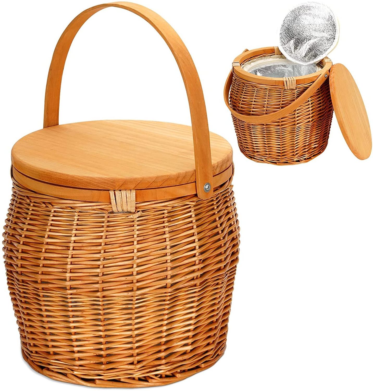 Luxury Round Wicker Cooler Bag Storage pinic basket picnic Picnic Baskets Picknick Basket Set with Wood Lid Handles for 4 Person