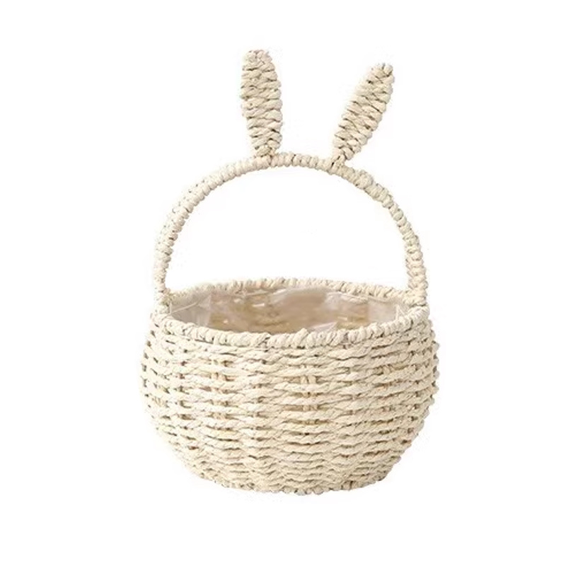 Kingwillows Handwoven Gift Basket Cute rabbit ear shaped Handmade Easter Flower Basket for Holiday wholesale