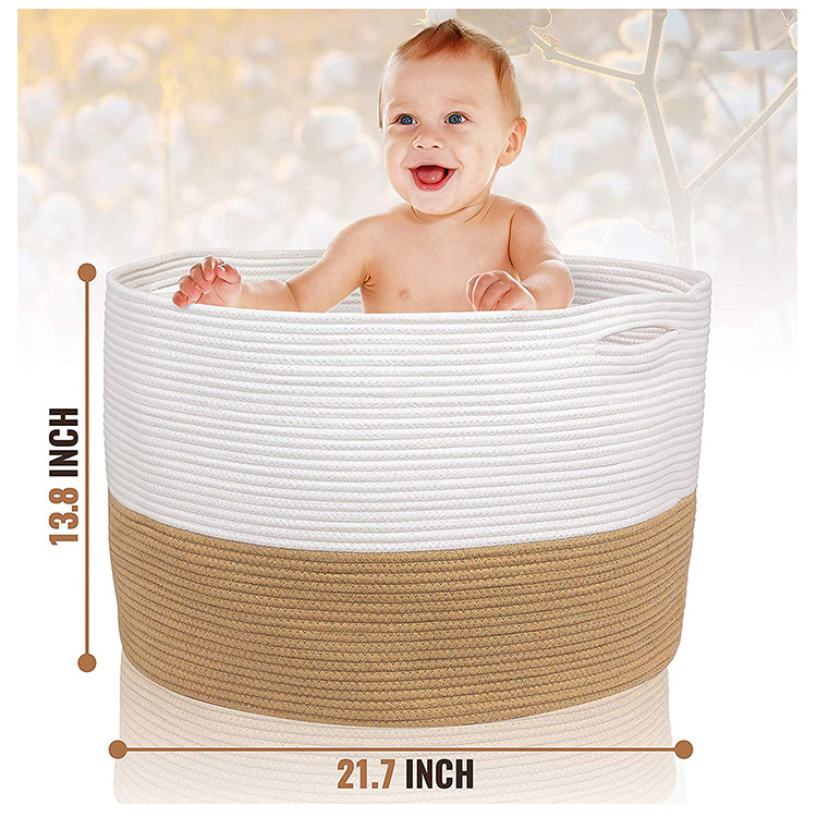 Kingwillow Hot Selling Woven Round Kids Cotton Rope Toys Laundry Storage Baskets Extra Large