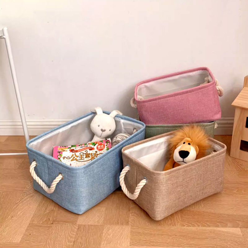 Large-Capacity Linen Fabric Storage Basket New Modern Foldable Handle Waterproof Home Use Clothing Toys Snacks Woven Cotton Rope