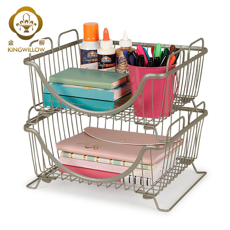 Household Basket Space Saving Easy Attach Under Shelf Metal Wire Kitchen Storage Basket