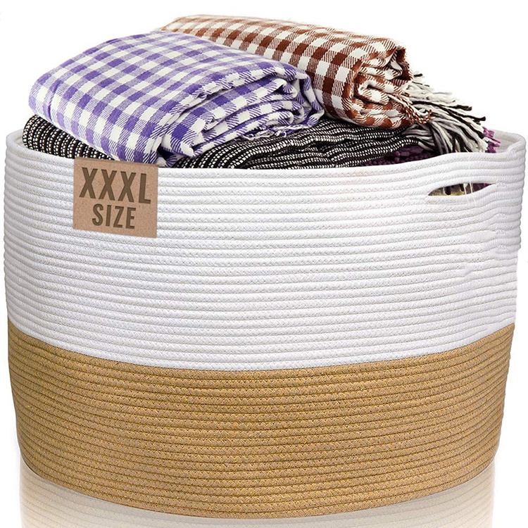 Kingwillow Hot Selling Woven Round Kids Cotton Rope Toys Laundry Storage Baskets Extra Large