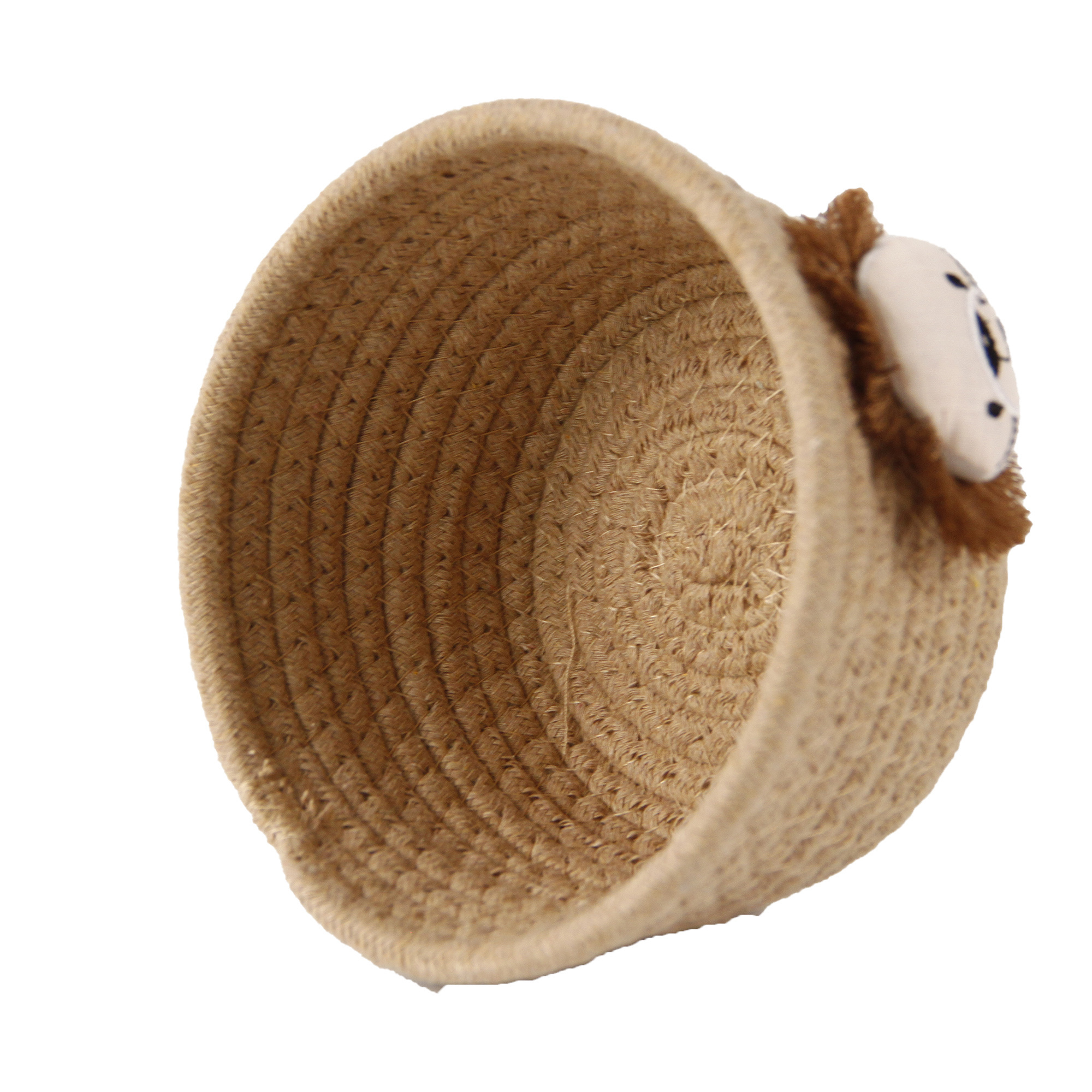 Kingwillow Small Rope Basket Round Woven Storage Cute Dog Toy Cotton Baby Nursery Hamper Shelf Decorative Bin for Keys Gift