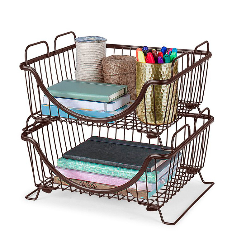 Household Basket Space Saving Easy Attach Under Shelf Metal Wire Kitchen Storage Basket