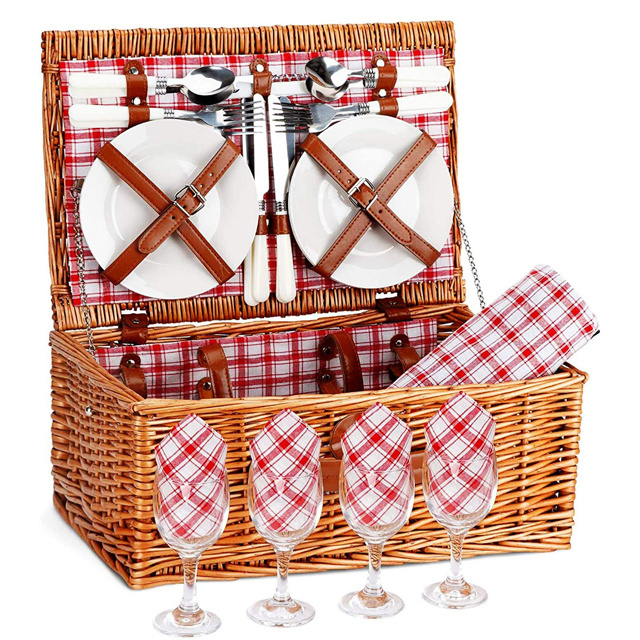 Kingwillow 2021 Hot Sell Luxury Food Rattan Plastic Customized Holiday Gift Hamper Cane Picnic Woven Basket