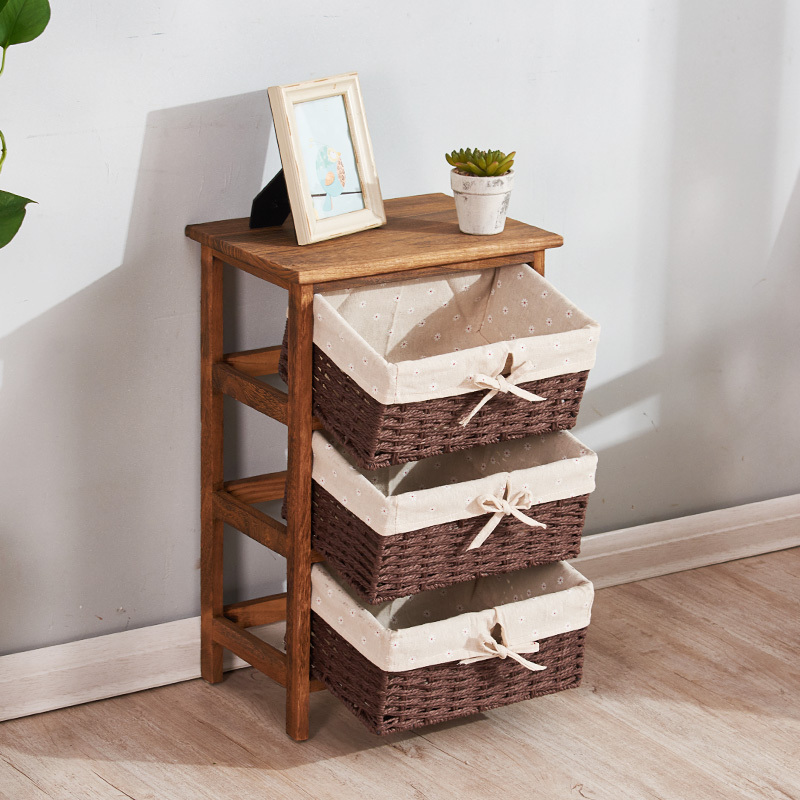 Wholesale customised willow wicker storage baskets boxes cabnit storage drawers with liner