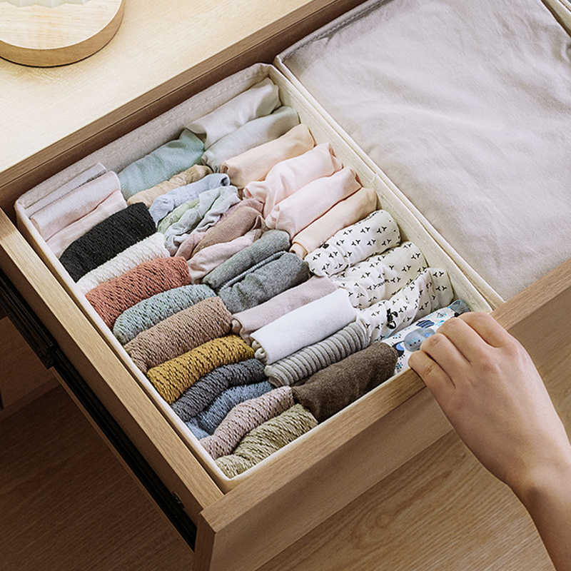 Multi-purpose Foldable Underwear Drawer Organizer Cabinet Closet Dividers fabric Storage Box for socks, Underwear