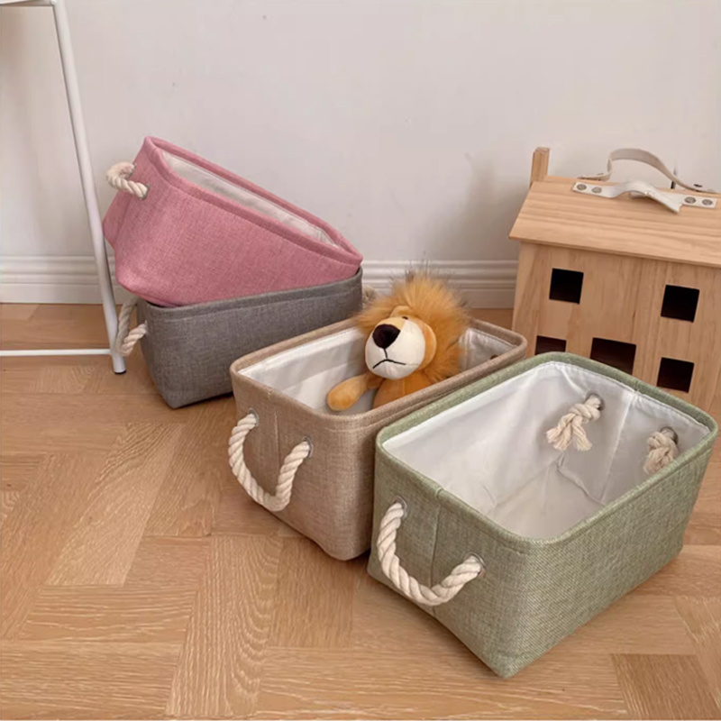 Large-Capacity Linen Fabric Storage Basket New Modern Foldable Handle Waterproof Home Use Clothing Toys Snacks Woven Cotton Rope