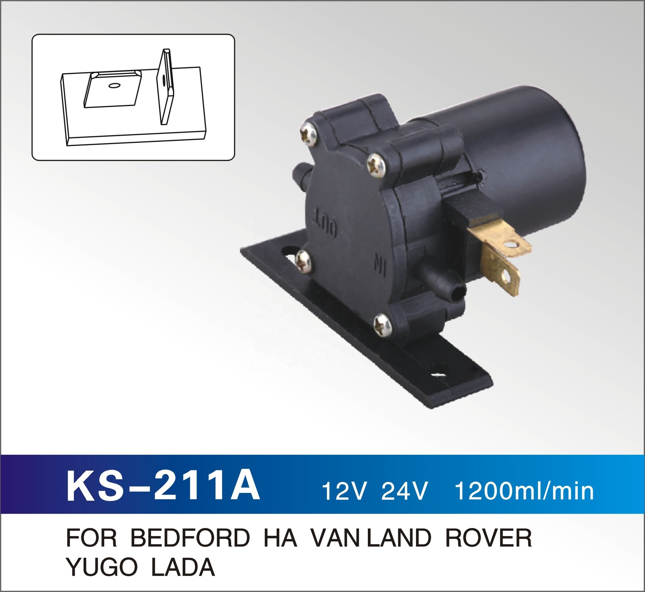 KS-211A 1200ml/min 12V 24V windshield  washer spray pump FOR BEDFORD HA VAN LAND ROVER YUGO LADA Material Reach Germany Standard