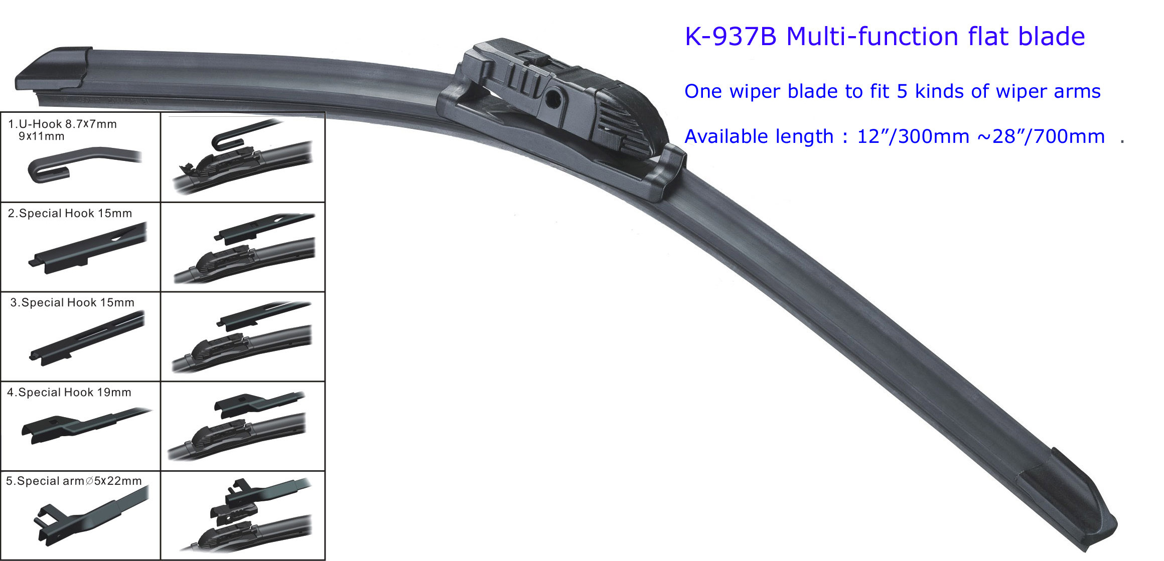 K-937B Hot sale wholesale factory price OEM quality  Multi-Function Hybrid Flat Frameless soft  Wiper Blade For All Car