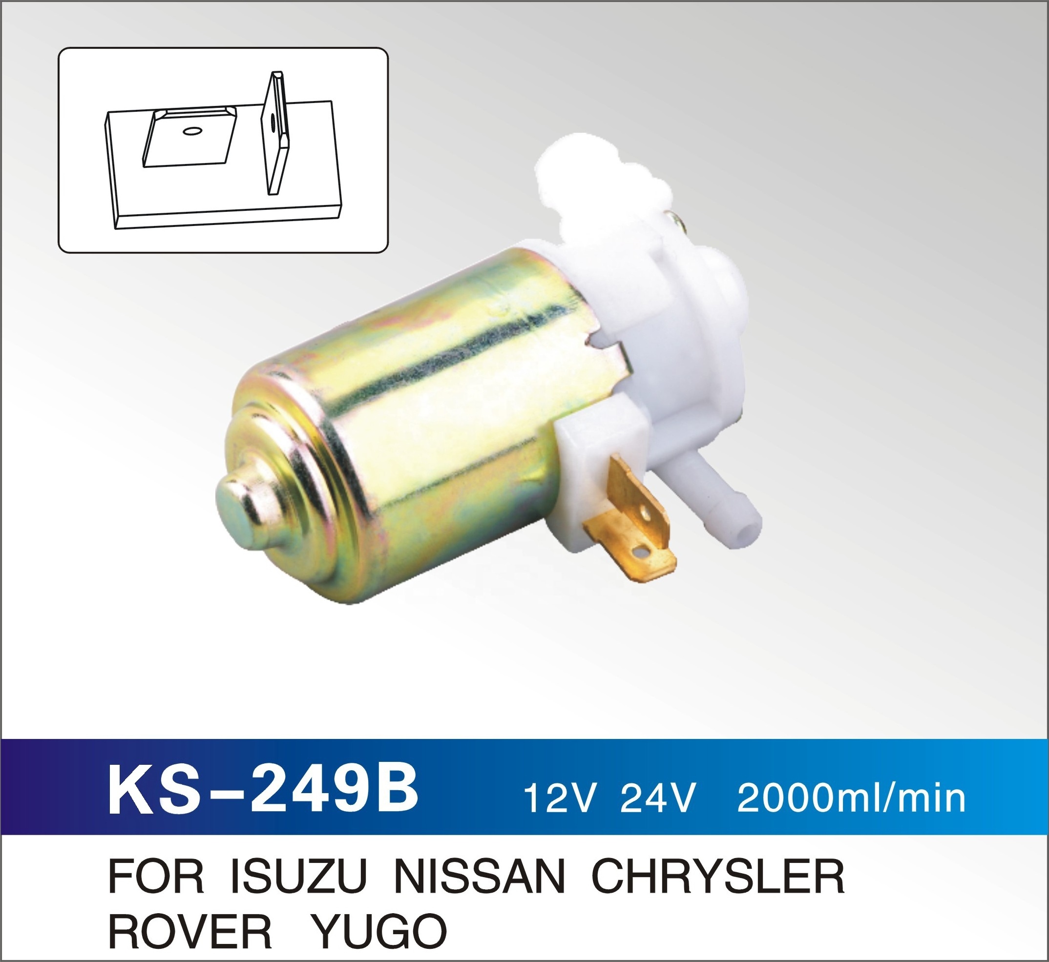 KS-249B 2000ml/min windshield 12V 24V washer spray pump for ISUZU NISSAN CHRYSLER ROVER  YUGO Material Reach Germany Standard