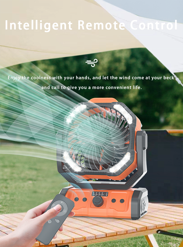 Outdoor camping tent hanging portable 10000mAh battery powered LED Lantern USB rechargeable table stand fan with LED light hook