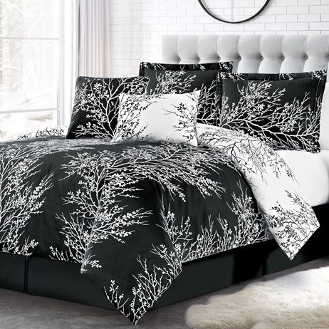 Kingworth Funda De Colcha Hot Sale Black Luxury Reversible Foliage Comforter King Size Sets