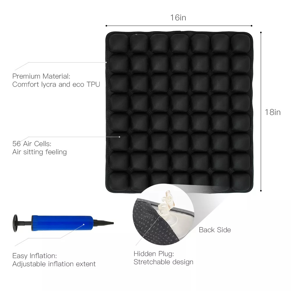 Kingworth Non-Slip Anti-Decubitus 3D Air 56 Bubbles Tpu Portable Seat Cushion Self Inflatable Cushion