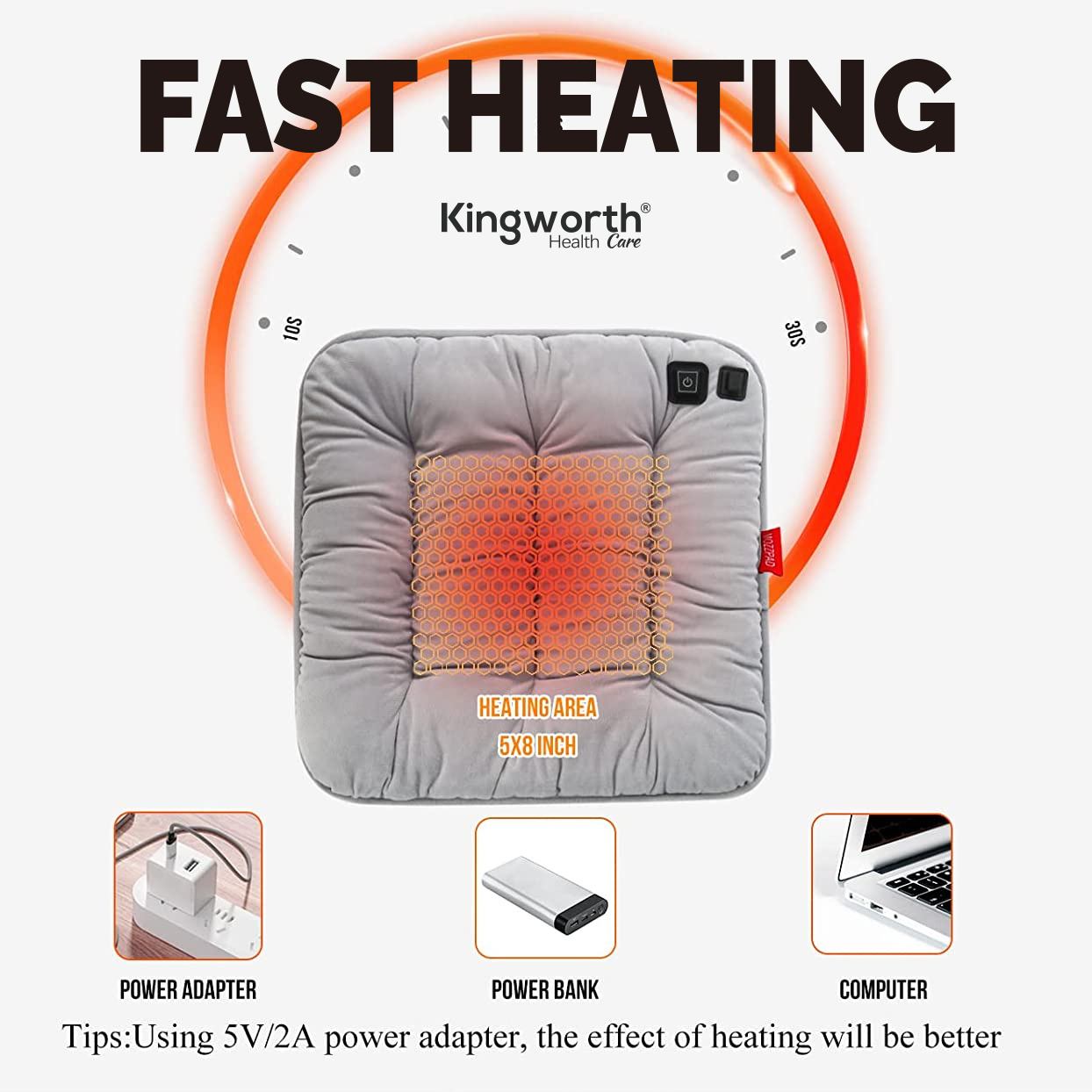 Kingworth Office Home Use Portable Electric Usb Car Chair Seat Cushion Heating Cushion