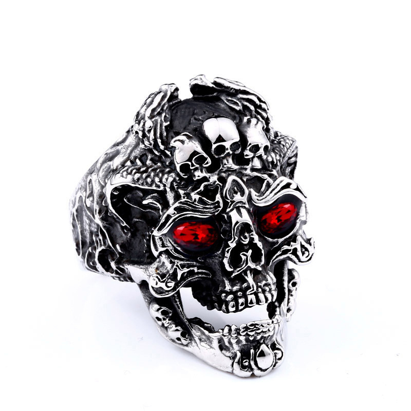 Hiphop Jewelry Stainless Steel Men's Skull Rings, Gothic Skull Ring Eyes Mens Ring Vintage Jewelry