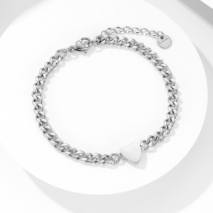 Colorless Stainless Steel Heart Bracelet, Simple Couple Bracelet Set Wholesale