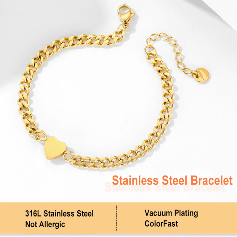 Colorless Stainless Steel Heart Bracelet, Simple Couple Bracelet Set Wholesale