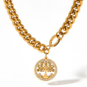 Hollow Out Tree Of Life Pendant Designer Necklace, Gold Plated Chains Western Jewelry