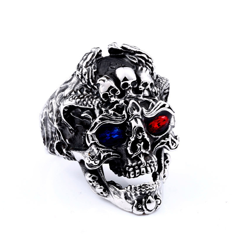 Hiphop Jewelry Stainless Steel Men's Skull Rings, Gothic Skull Ring Eyes Mens Ring Vintage Jewelry