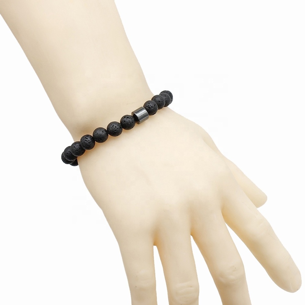 Black Lava Bead Power Bracelet Health Magnets Beaded Bangle 8Mm Female Jewelry