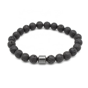 Black Lava Bead Power Bracelet Health Magnets Beaded Bangle 8Mm Female Jewelry